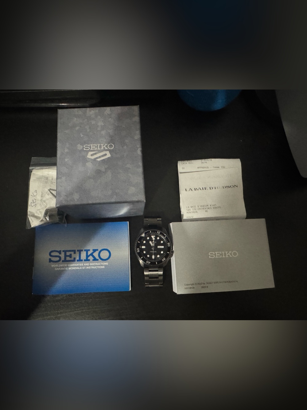 Seiko 5 Sports Black Dial Stainless Steel Men's Watch with Black Bezel